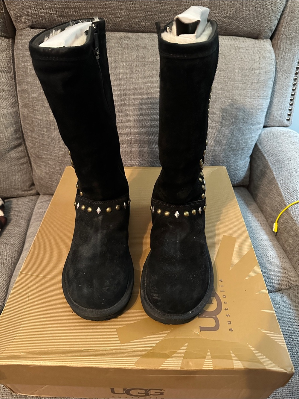 UGG Black Suede Studded Knee-High Boots